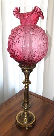 Fenton Rose Glass/Brass Parlor Lamp