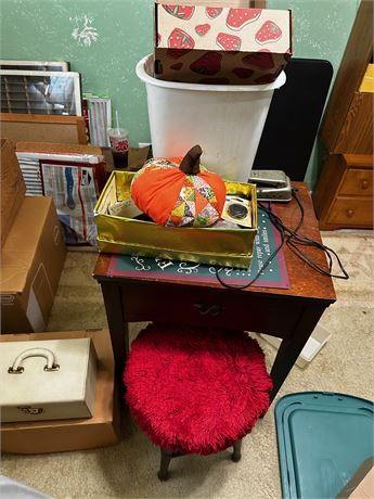 Sewing Table with Original Sewing Machine and Sewing Notions