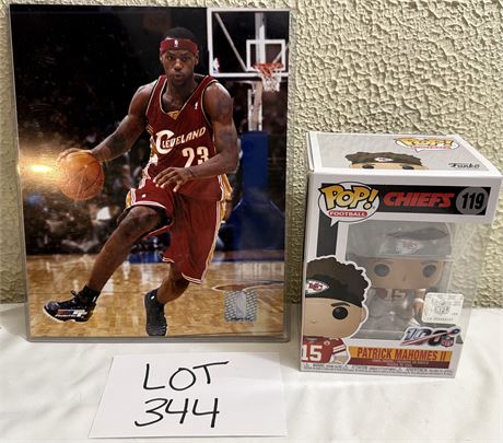 Cavaliers LeBron James Photograph & Chiefs Patrick Mahomes Funko Pop