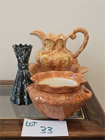 Ceramic Dripware Pitcher & Basin & Flowerpot