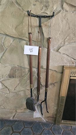 Antique Fireplace Tools: Broom, Shovel, Log Fork