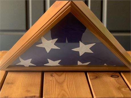Vintage Wood Military US Flag With Display Case Veteran Memorabilia