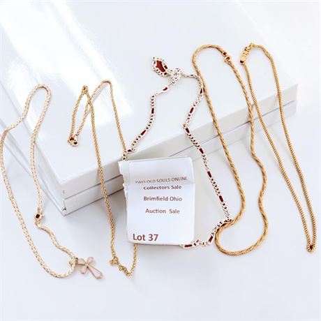 Gold Twisted Rope Chain & Sterling Silver Rope Chain W/Shell Cross Pendant
