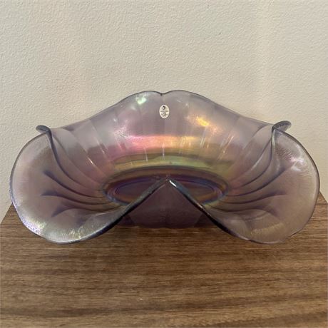 Fenton Carnival Glass Iridescent Peacock Feather Style Bowl