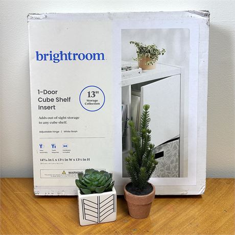 New Britghroom 1-Door Cube Shelf Insert w/ Plant Decor