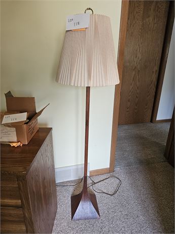 MCM Wood Floor Lamp Metal Under Base