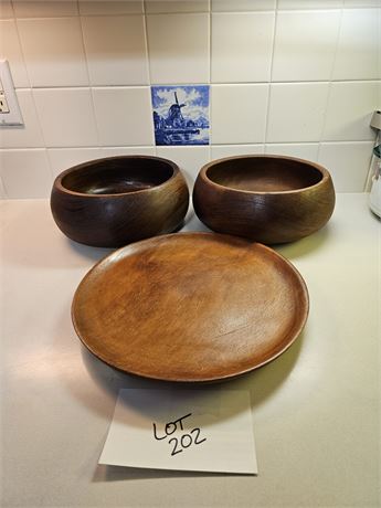 Carved Wood Salad Bowls