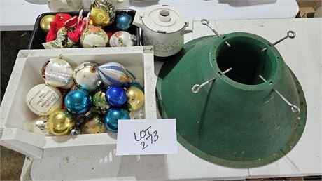 Mixed Christmas Ornament Lot & Tree Stand