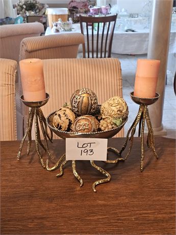 Centerpiece Sea-Inspired Pedestal Bowl &Candle Holders with Victorian Style Orbs