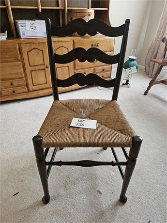 Rustic French Style Ladderback Chair with Woven Rush Seat