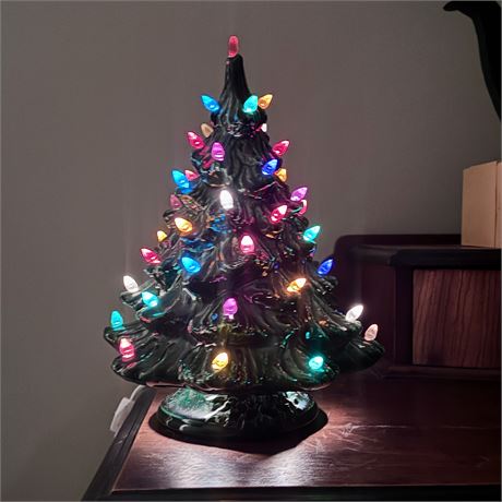 Vintage Ceramic Light-up Christmas Tree (Dark Green) - 12"T