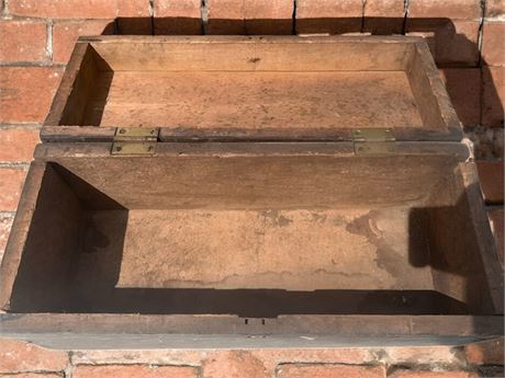 Vintage Wood Tool Box With Hinged Lid