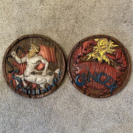 1970's Zodiac 10" Ceramic Wall Plaques, Cancer & Sagittarius