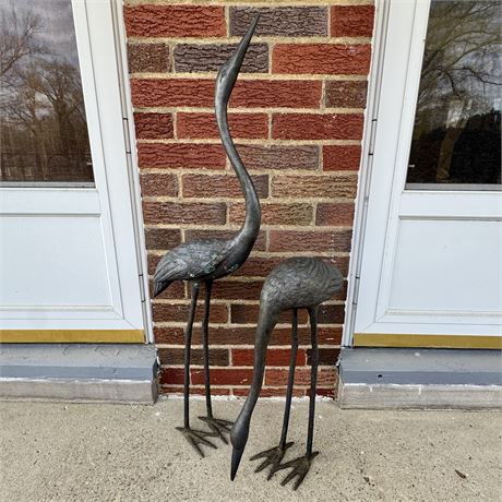 Pair of Vintage Cast Metal Lawn and Garden Cranes - 35" Tallest