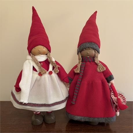 Adorable 20” Girl Wood/Soft Dolls Dressed In Matching Holiday Outifts