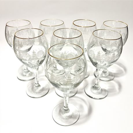 1990s Arby's Wonderland Winter Wine Glasses 8 Piece Set - Libbey Glass