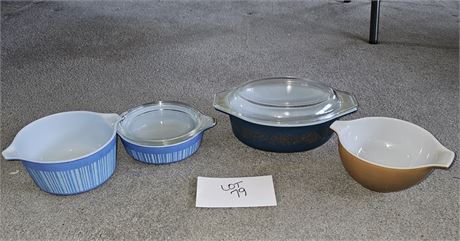 Pyrex Blue Stripe #16 & 4 Baking Dishes Pyrex Blue Bouquet Oval Casserole & More