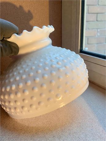 White Milk Glass Hobnail Lamp Shade W/Ruffled Top, Opaline & Clear Glass Shades
