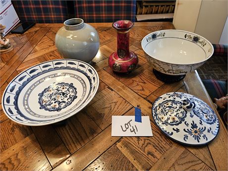 Asian Inspired Decor Lot: Vases / Bowls & More