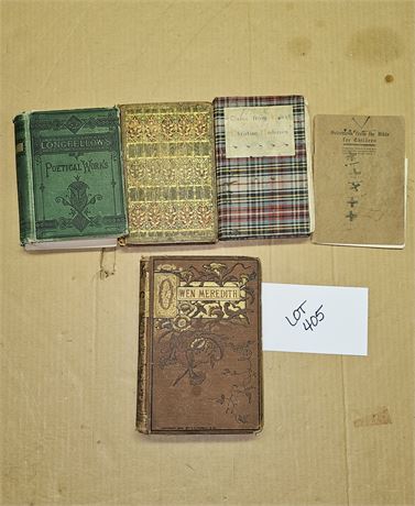 Mixed Antique Books: 1879 Longfellow, Owen Meredith, 1889 Christian Poems & More