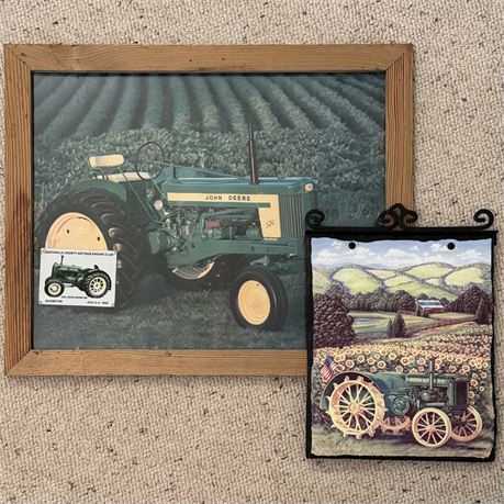 John Deere Framed Litho (20.5 x 17.5") and Decorative Slate Tile Plaque