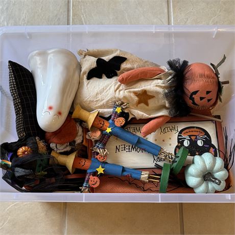 Tote Full of Halloween Decorations (w/ lid)