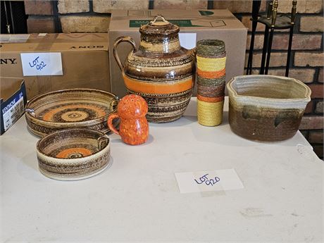 MCM Brown-Orange Italian Pottery Ashtray / Oil Pot & More