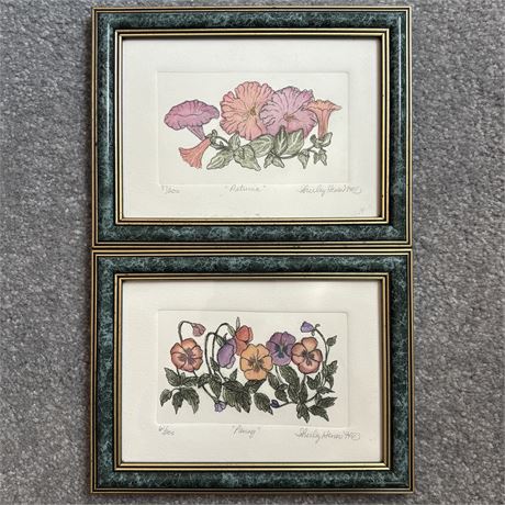 Original Shirley Hiner SIGNED Petunia and Pansy Limited Edition Etchings