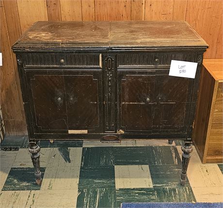 Antique Sideboard With Victrola & Album Storage