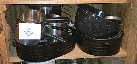 Large Enamel Roasters & Pots, West Bend Pots & Pans Plus More