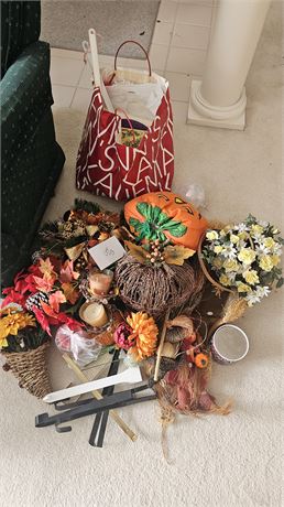 Mixed Fall & Halloween Lot- Wreaths, Faux Floral & More