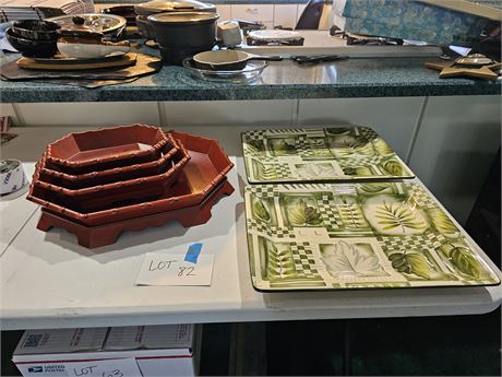 Mixed Wood & Ceramic Tray Lot – Different Sizes