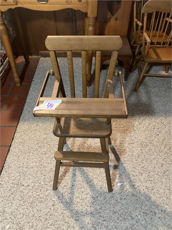 Vintage Wooden Doll High Chair With Flip Top Tray