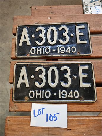 Vintage 1940 Ohio License Plate Set