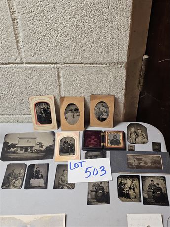 Antique Mixed Tin Type Photos - Families / Houses & More