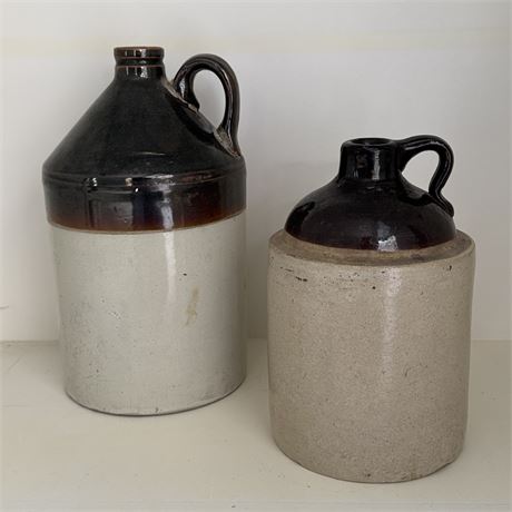 Primitive Glazed Stoneware Whiskey Jugs - 11" (Tallest)