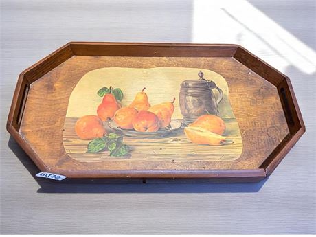 Vintage Wood Serving Tray With Fruit Pattern