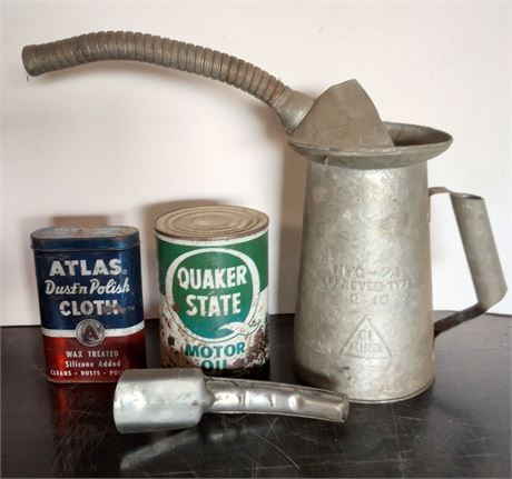 Oil Can, Quaker State Can, Atlas Tin, Oil Spout