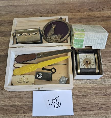 Vintage Westclock Travel Brass Desk Calendar, Letter Openers & More