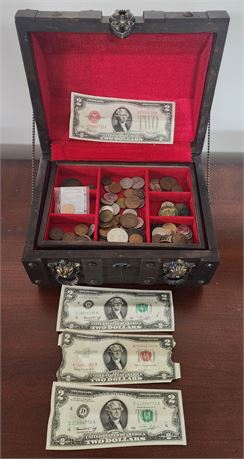 Foreign Coins, Currency, & Chest