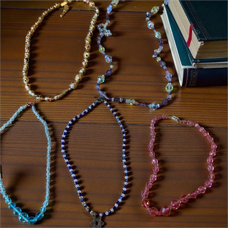 Murano-Style Multi-Color Beaded Necklace, Beaded Star of David Pendant Necklace