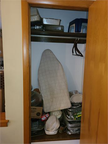 Pantry Closet Cleanout: Baking Pans/Cake/Molds/Sm.Step Stools/Iron Board & Much