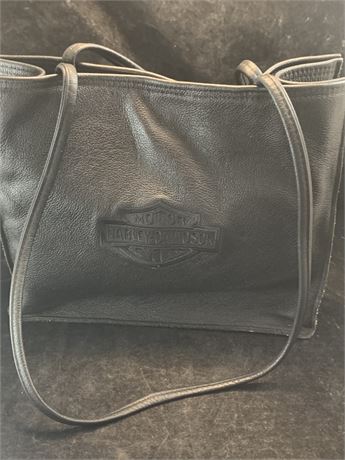 Harley Davidson Black Leather Button Satchel Tote Hand Bag Purse Made in USA