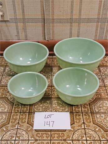 Fire King Swirl Jadeite 4pc Mixing Bowl Set