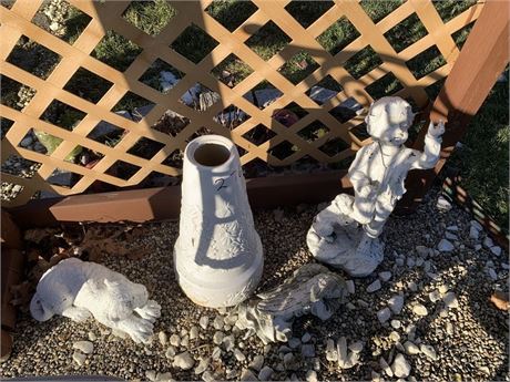 Concrete and Plastic Lawn Statuary - Angel, Cat and Bird Bath Bottom