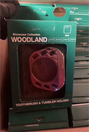 Pami Woodland Showcase Collection Toothbrush & Tumbler Holder In Polished Brass