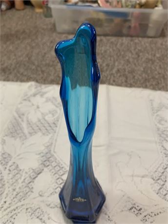 MCM Viking Colored Art Glass Colonial Blue Splash Bud Vase (Marked Viking)