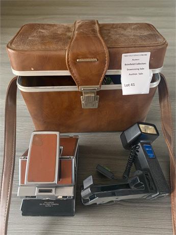 Polaroid SX-70 Land Camera Alpha 1, Acme-Lite Flash Attachment, Leather Case