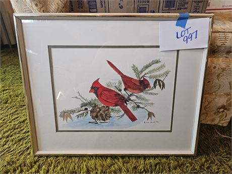 Signed Pauline Hostetler "Cardinal" Water Color Painting