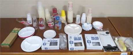 Paper, Plastic Cups, Utensils, Etc